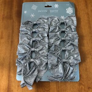NEW Jaclyn Smith Traditions Midnight Clear Decorative Bows Silver Glitter 10 Ct